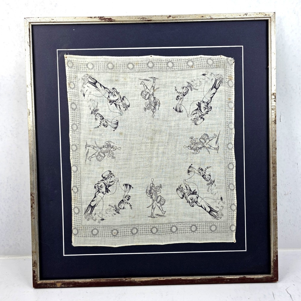 Antique Children‎ At Play Handkerchief Linen Victorian Matted Framed 16" x 17"
